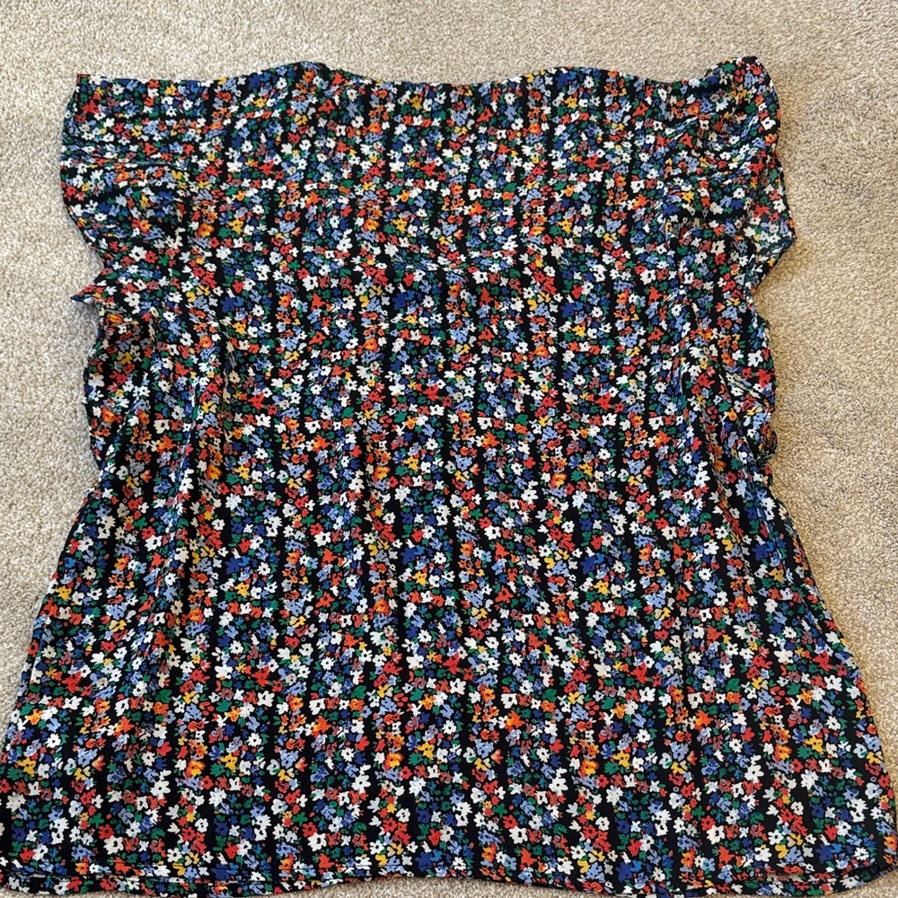 GAP Multicolor Floral Blouse women’s size medium black blue white green v neck - Picture 8 of 10